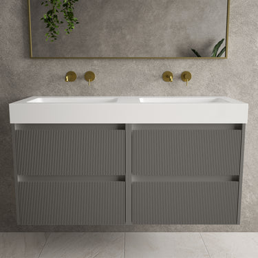 Scanalato Four Drawer Vanity Unit With Beyondstone BLOC Double Basin - Rich Taupe 1200mm