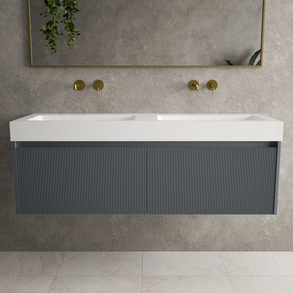 Scanalato Double Drawer Vanity Unit With Beyondstone BLOC Double Basin - Slate Grey 1400mm