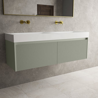 Scanalato Double Drawer Vanity Unit With Beyondstone BLOC Double Basin - Pistachio 1400mm