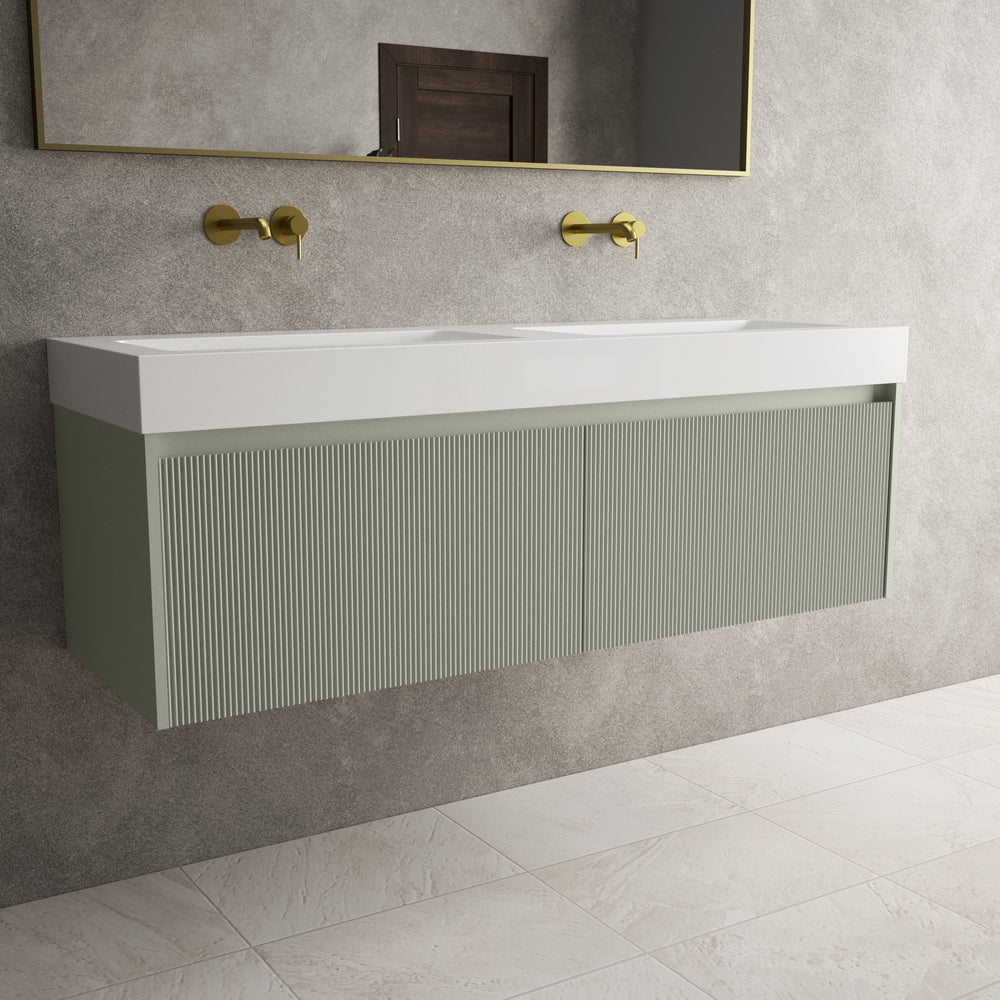 Scanalato Double Drawer Vanity Unit With Beyondstone BLOC Double Basin - Pistachio 1400mm