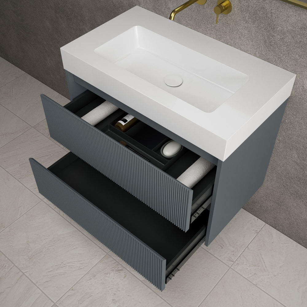 Scanalato Double Drawer Vanity Unit  With Beyondstone BLOC Basin - Slate Grey 800mm