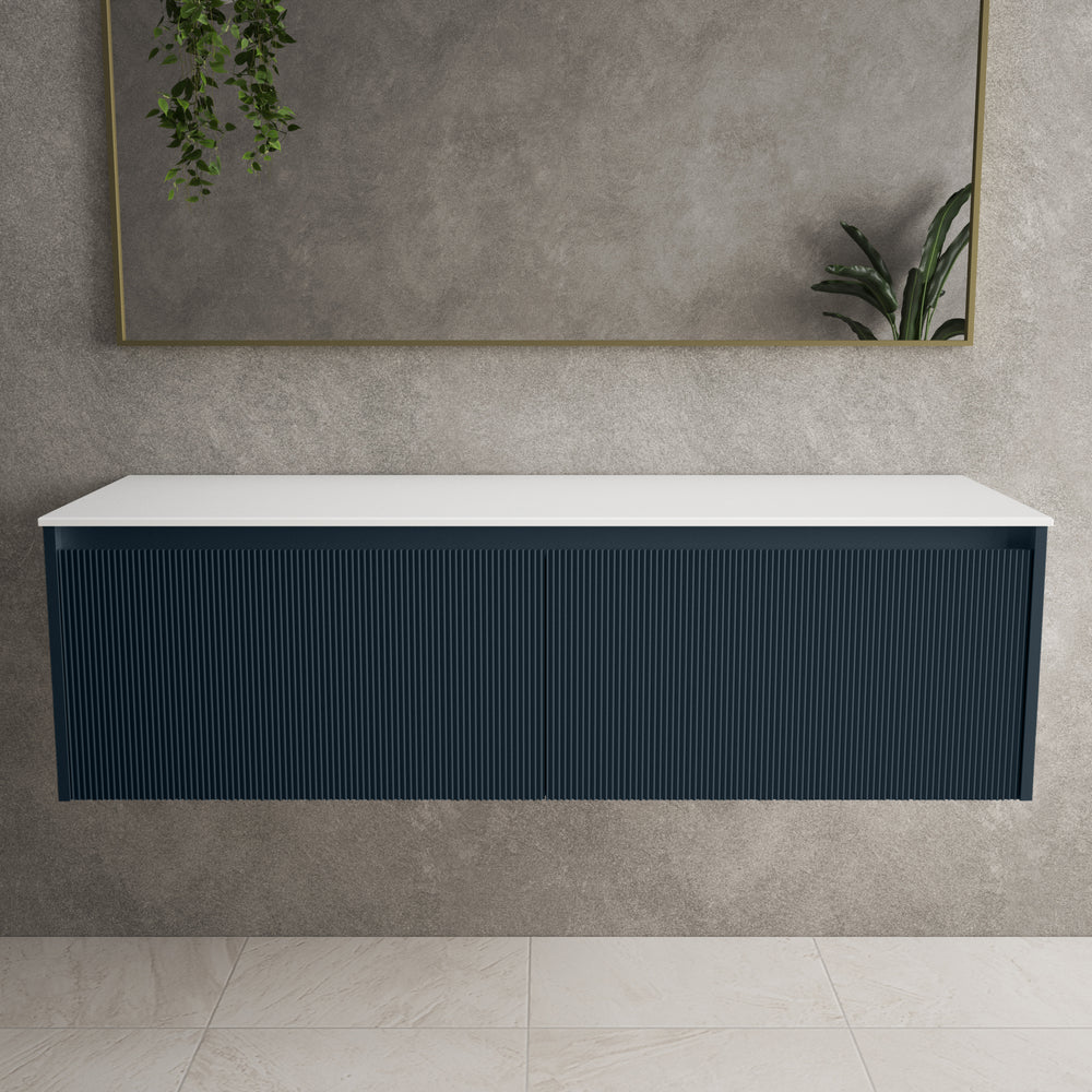 Scanalato Double Drawer Countertop Vanity Unit - Midnight Blue 1400mm