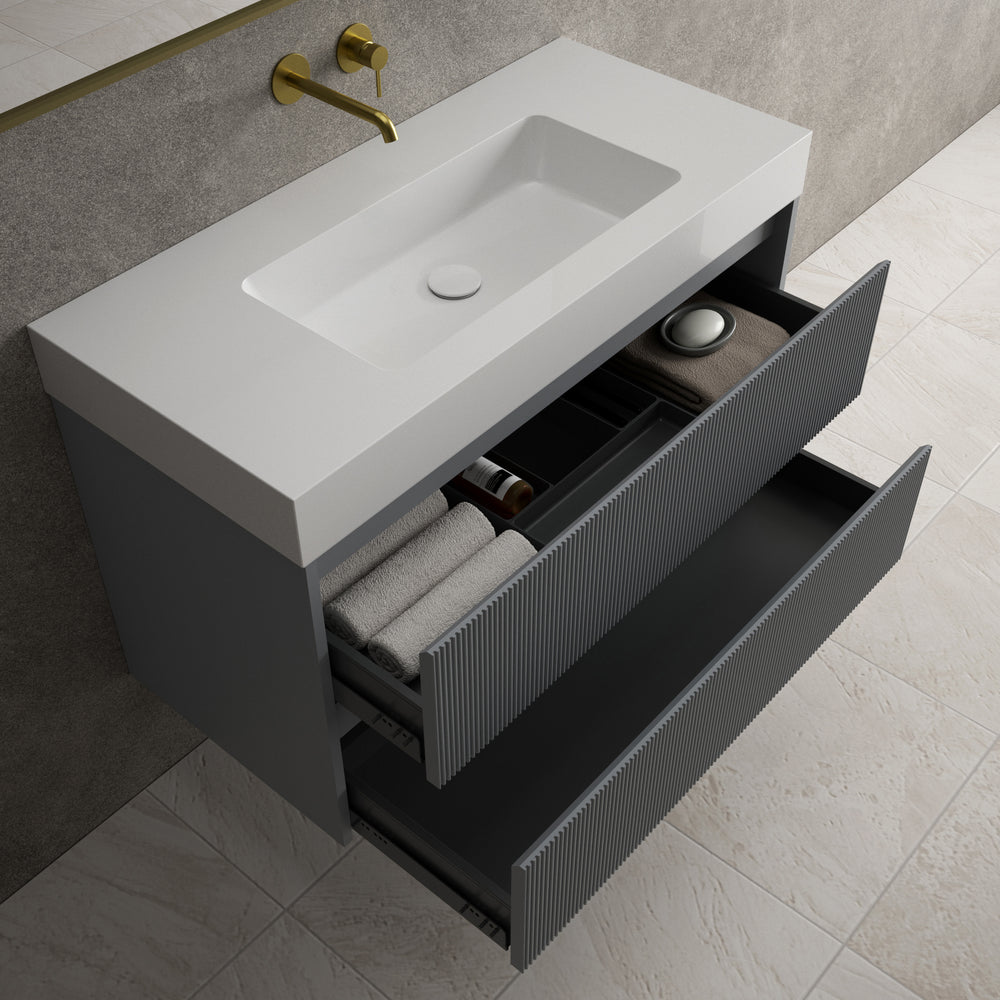 Scanalato Double Drawer Vanity Unit  With Beyondstone BLOC Basin - Dove Grey 1000mm