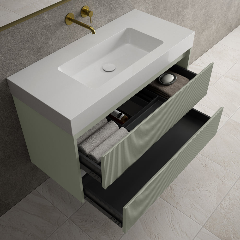 Scanalato Double Drawer Vanity Unit  With Beyondstone BLOC Basin - Pistachio 1000mm