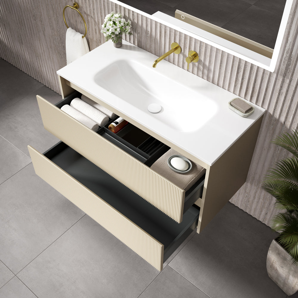 Scanalato Double Drawer Vanity Unit  With Beyondstone Basin - Cashmere 1000mm