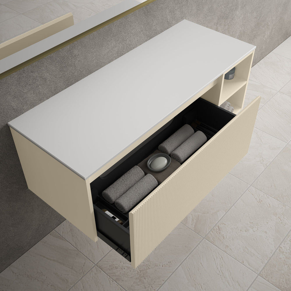 Scanalato Single Drawer Countertop Vanity Unit With Open Storage Space - Cashmere 1200mm