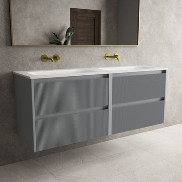 Scanalato Four Drawer Vanity Unit With Beyondstone Double Basin - Dove Grey 1400mm