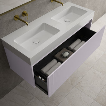 Scanalato Single Drawer Vanity Unit With Beyondstone BLOC Double Basin - Soft Violet 1200mm