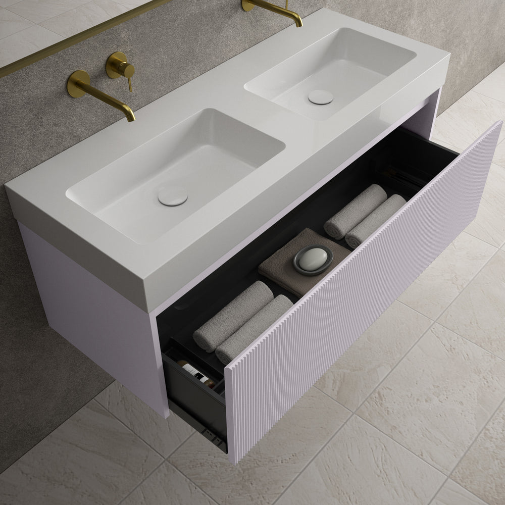 Scanalato Single Drawer Vanity Unit With Beyondstone BLOC Double Basin - Soft Violet 1200mm