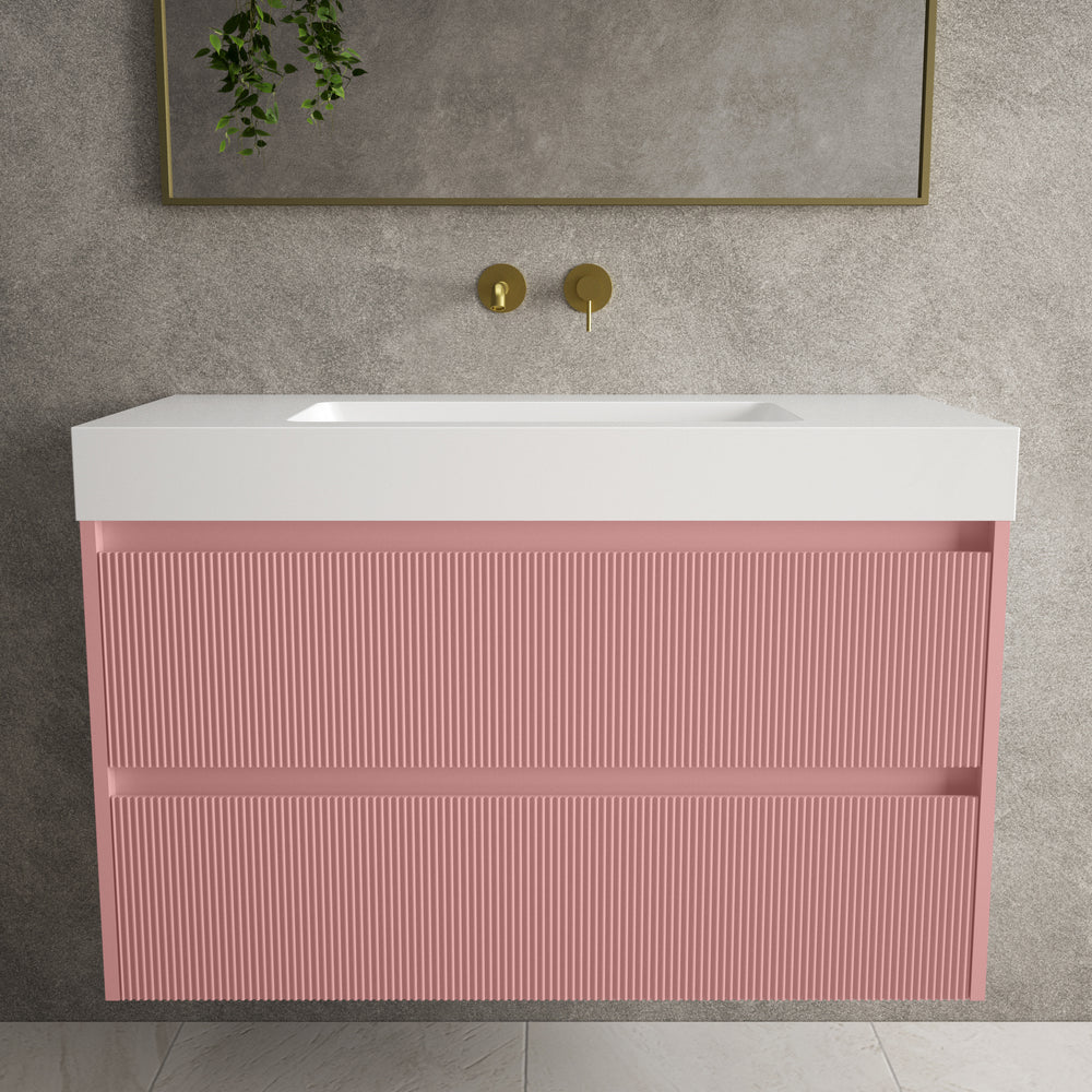 Scanalato Double Drawer Vanity Unit  With Beyondstone BLOC Basin - Dusky Pink 1000mm