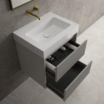 Scanalato Double Drawer Vanity Unit  With Beyondstone BLOC Basin - Rich Taupe 600mm