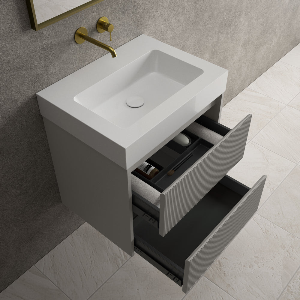 Scanalato Double Drawer Vanity Unit  With Beyondstone BLOC Basin - Rich Taupe 600mm