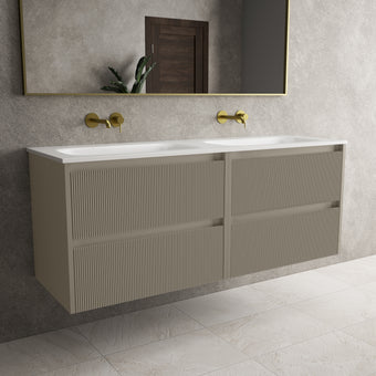 Scanalato Four Drawer Vanity Unit With Beyondstone Double Basin - Soft Taupe 1400mm