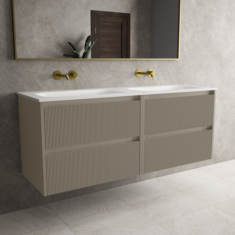 Scanalato Four Drawer Vanity Unit With Beyondstone Double Basin - Soft Taupe 1400mm
