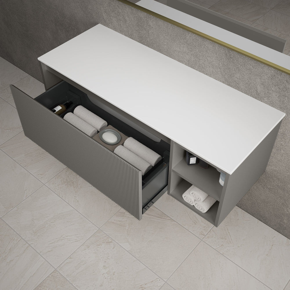 Scanalato Single Drawer Countertop Vanity Unit With Open Storage Space - Soft Taupe 1200mm