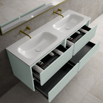 Scanalato Four Drawer Vanity Unit With Beyondstone Double Basin - Peppermint 1400mm