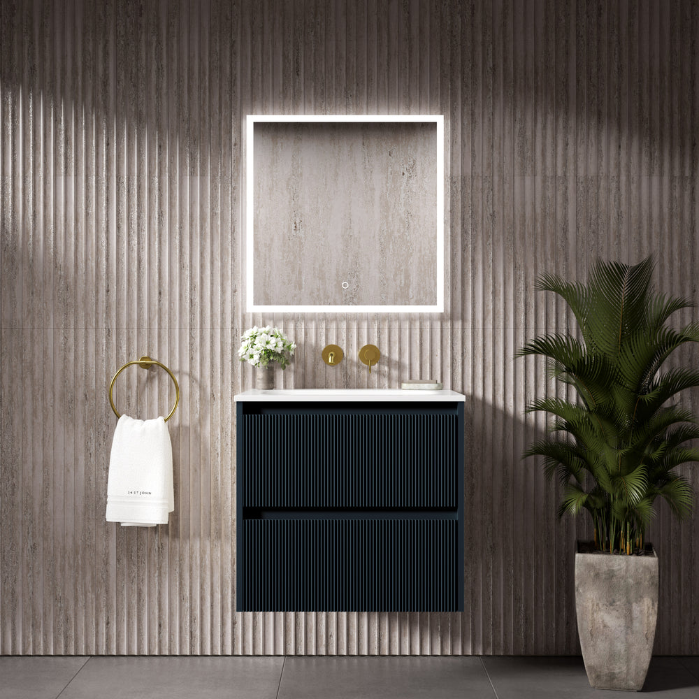 Scanalato Double Drawer Vanity Unit  With Beyondstone Basin - Midnight Blue 600mm
