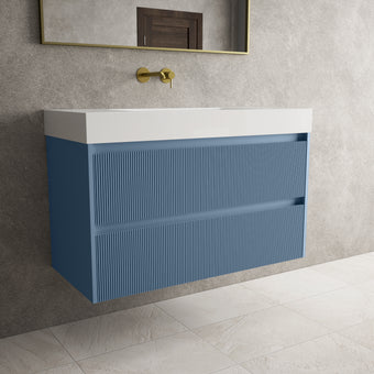 Scanalato Double Drawer Vanity Unit  With Beyondstone BLOC Basin - Soft Blue 1000mm