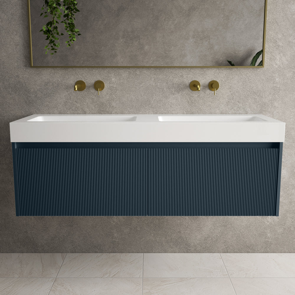 Scanalato Double Drawer Vanity Unit With Beyondstone BLOC Double Basin - Midnight Blue 1400mm