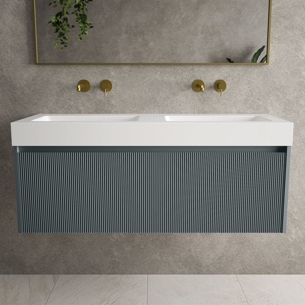 Scanalato Single Drawer Vanity Unit With Beyondstone BLOC Double Basin Anthracite - 1200mm