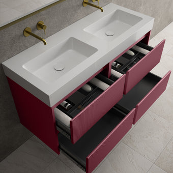 Scanalato Four Drawer Vanity Unit With Beyondstone BLOC Double Basin - Mineral Red 1200mm