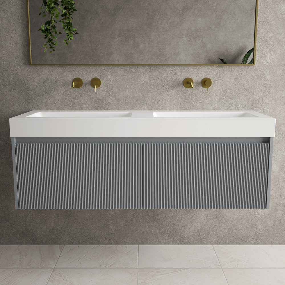 Scanalato Double Drawer Vanity Unit With Beyondstone BLOC Double Basin - Dove Grey 1400mm