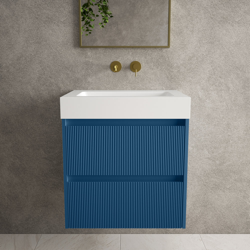 Scanalato Double Drawer Vanity Unit  With Beyondstone BLOC Basin - Ocean Blue 600mm