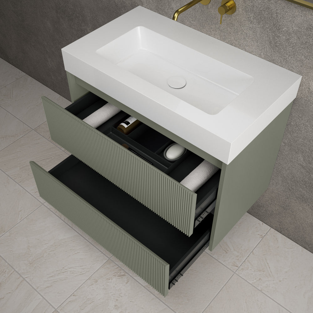 Scanalato Double Drawer Vanity Unit  With Beyondstone BLOC Basin - Pistachio 800mm