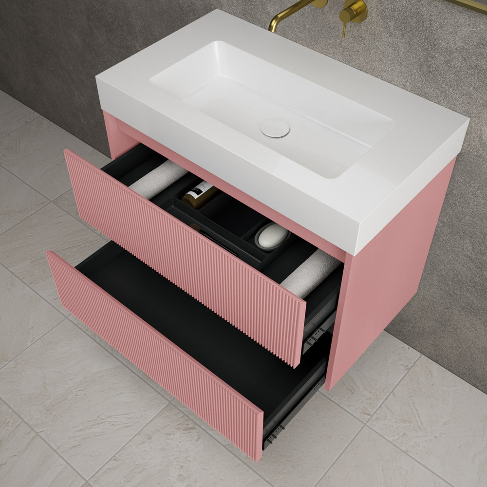 Scanalato Double Drawer Vanity Unit  With Beyondstone BLOC Basin - Dusky Pink 800mm