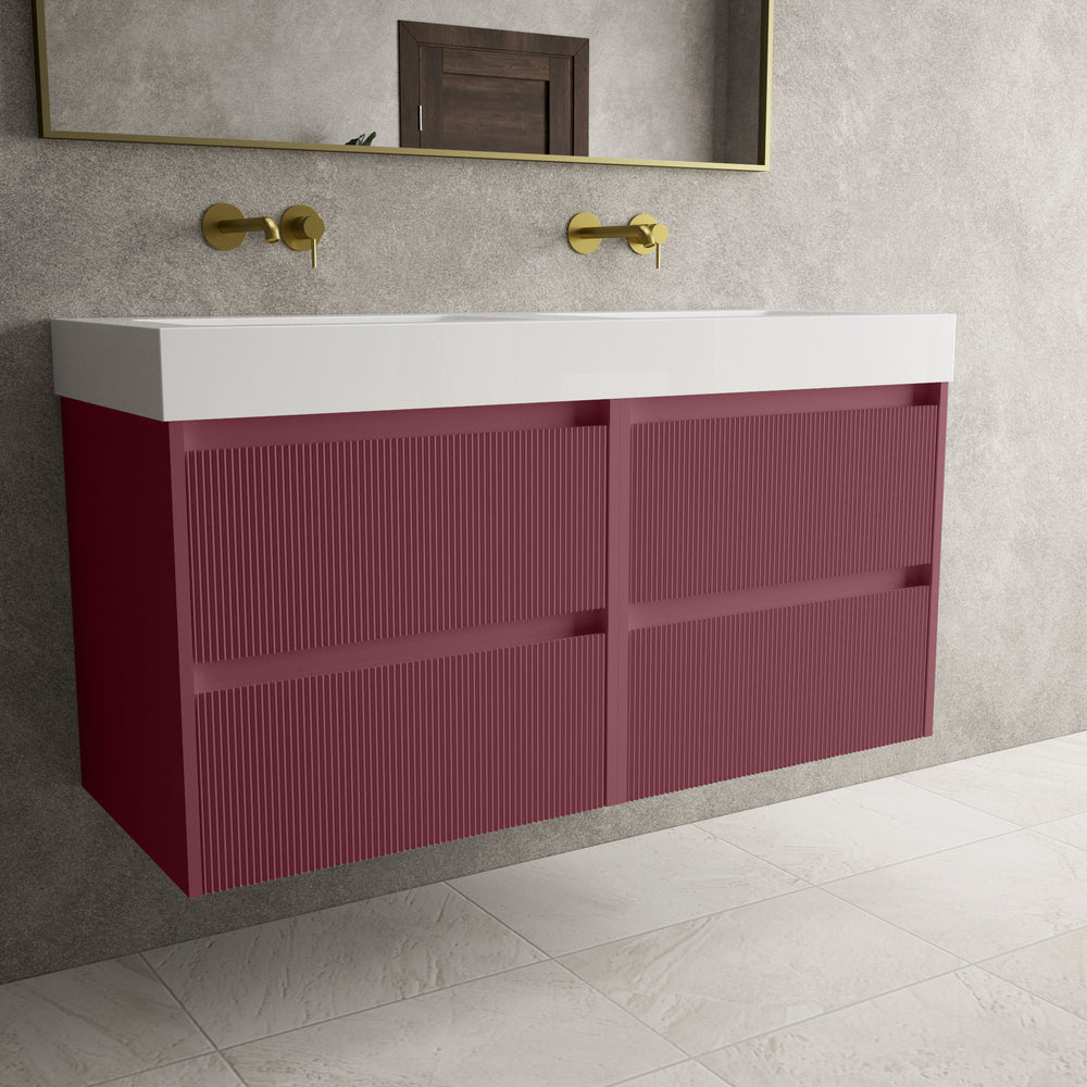 Scanalato Four Drawer Vanity Unit With Beyondstone BLOC Double Basin - Mineral Red 1200mm