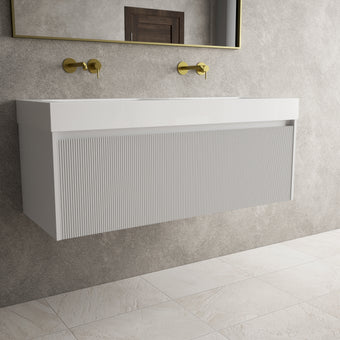 Scanalato Single Drawer Vanity Unit With Beyondstone BLOC Double Basin - Soft Grey 1200mm