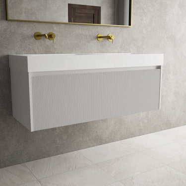 Scanalato Single Drawer Vanity Unit With Beyondstone BLOC Double Basin - Soft Grey 1200mm