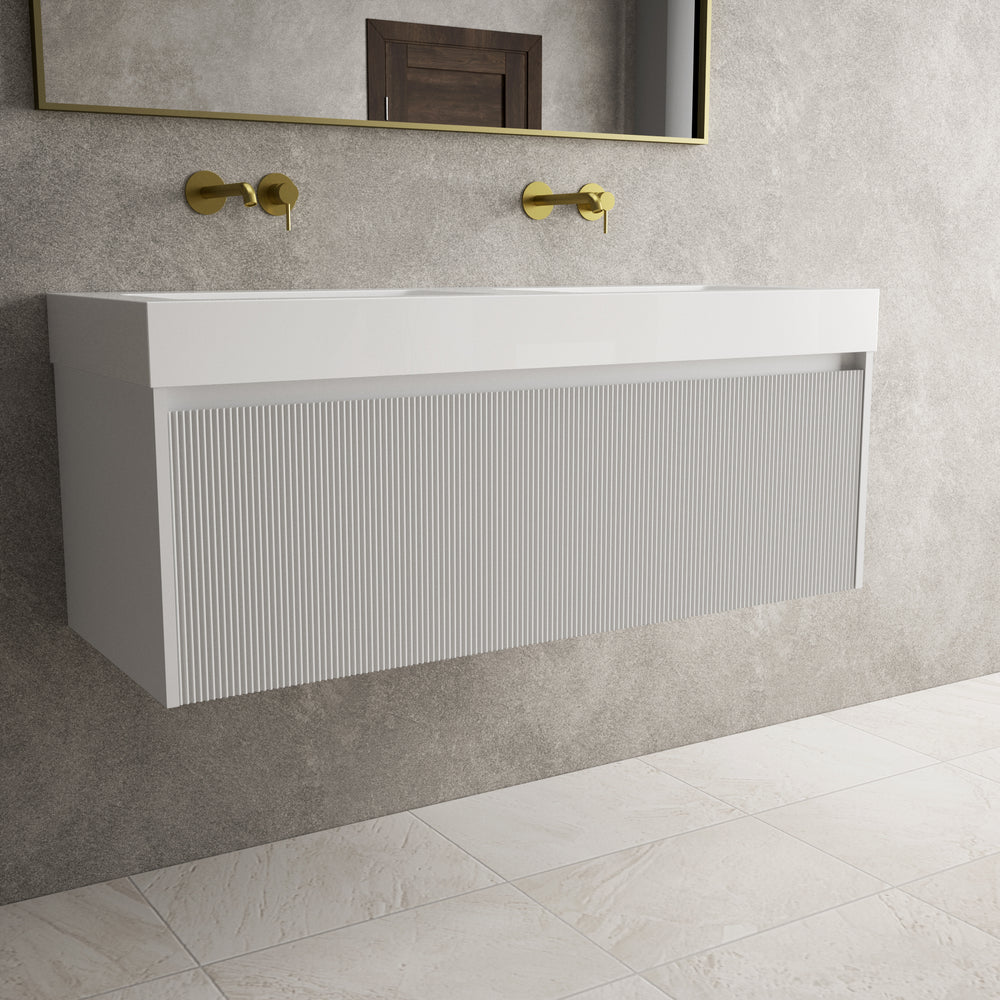 Scanalato Single Drawer Vanity Unit With Beyondstone BLOC Double Basin - Soft Grey 1200mm