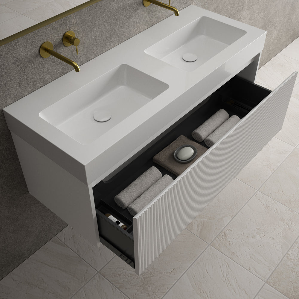 Scanalato Single Drawer Vanity Unit With Beyondstone BLOC Double Basin - Pure White 1200mm