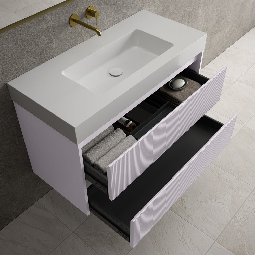 Scanalato Double Drawer Vanity Unit  With Beyondstone BLOC Basin - Soft Violet 1000mm