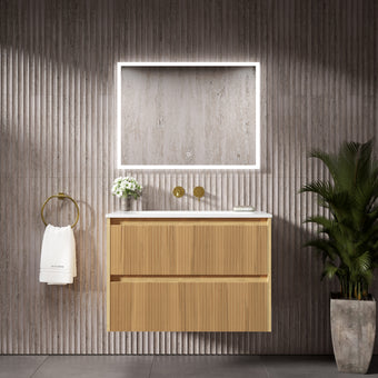 Scanalato Double Drawer Vanity Unit  With Beyondstone Basin - Oak 800mm