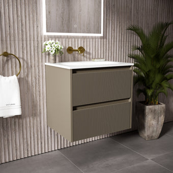 Scanalato Double Drawer Vanity Unit  With Beyondstone Basin - Soft Taupe 600mm