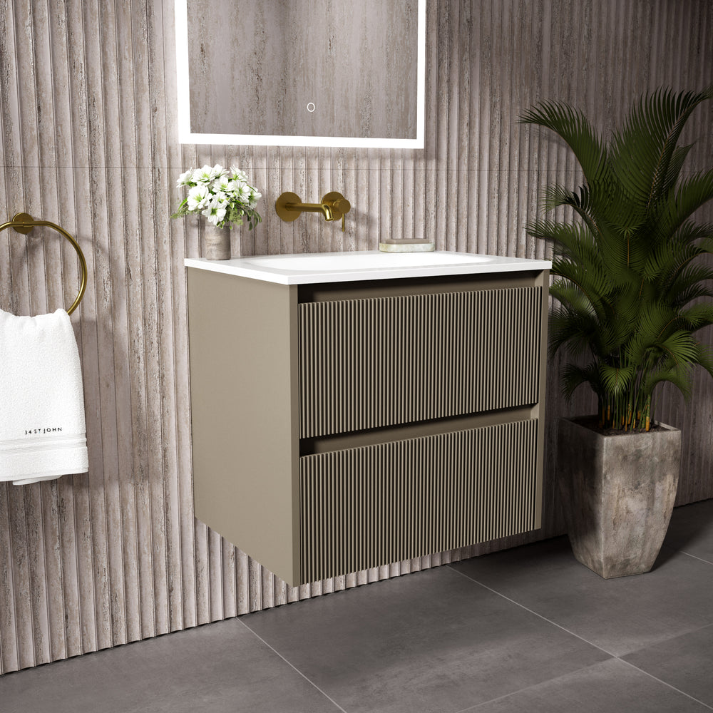 Scanalato Double Drawer Vanity Unit  With Beyondstone Basin - Soft Taupe 600mm