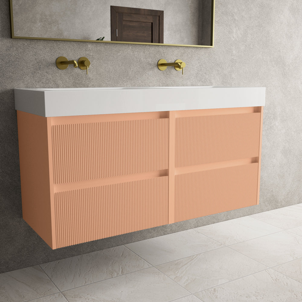 Scanalato Four Drawer Vanity Unit With Beyondstone BLOC Double Basin - Peach Fuzz 1200mm