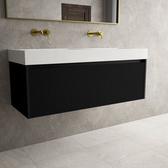 Scanalato Single Drawer Vanity Unit With Beyondstone BLOC Double Basin - Pure Black 1200mm