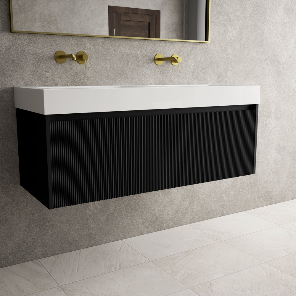 Scanalato Single Drawer Vanity Unit With Beyondstone BLOC Double Basin - Pure Black 1200mm