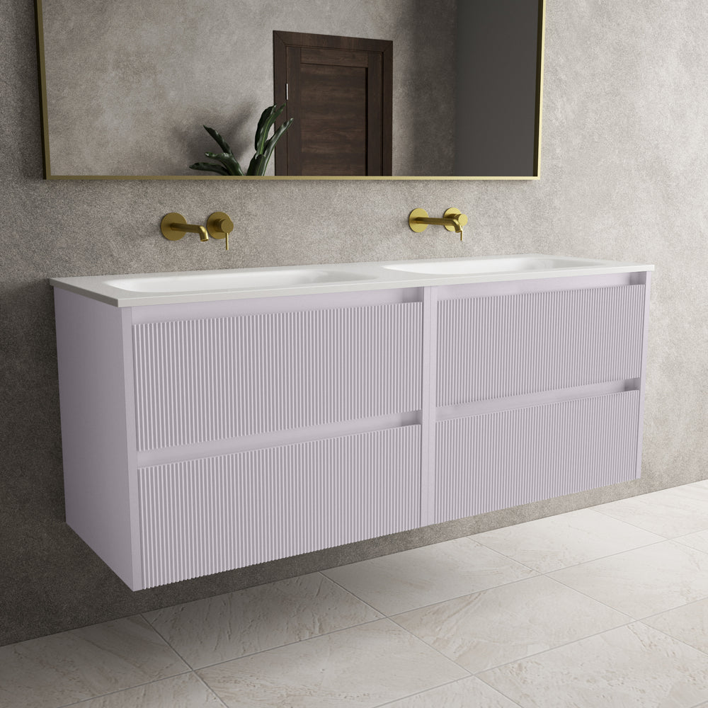 Scanalato Four Drawer Vanity Unit With Beyondstone Double Basin - Soft Violet 1400mm