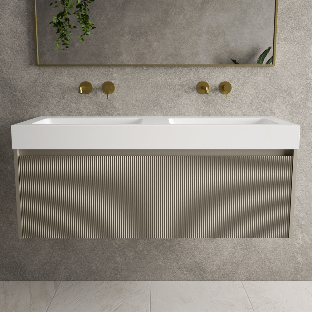 Scanalato Single Drawer Vanity Unit With Beyondstone BLOC Double Basin - Soft Taupe 1200mm