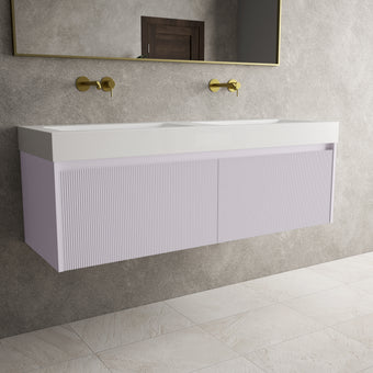 Scanalato Double Drawer Vanity Unit With Beyondstone BLOC Double Basin - Soft Violet 1400mm