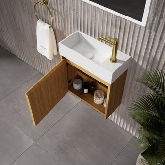 Scanalato Single Door Vanity Unit With Beyondstone Basin - Oak 450mm