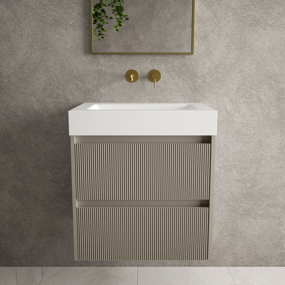 Scanalato Double Drawer Vanity Unit  With Beyondstone BLOC Basin - Soft Taupe 600mm