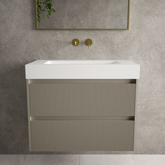 Scanalato Double Drawer Vanity Unit  With Beyondstone BLOC Basin - Soft Taupe 800mm