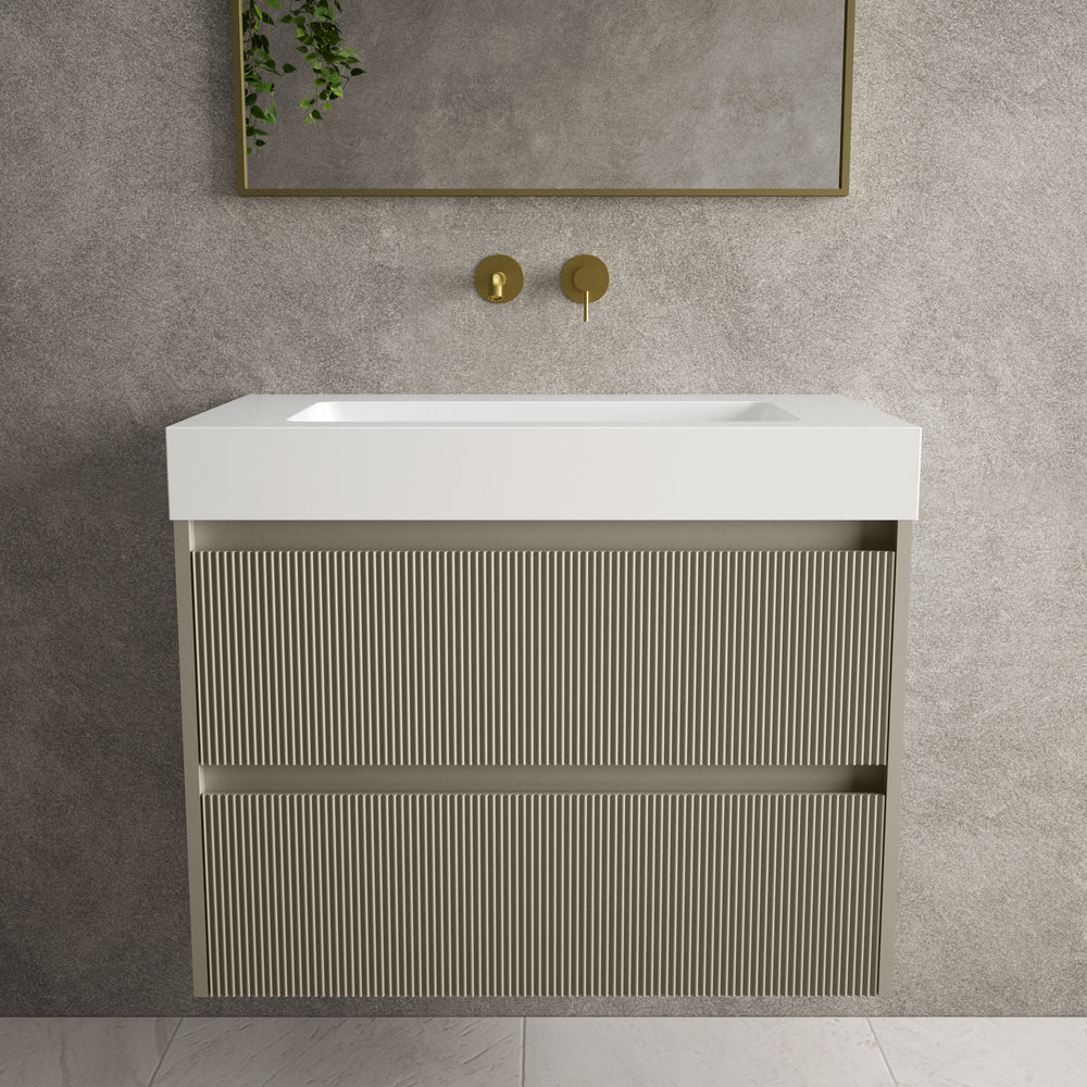 Scanalato Double Drawer Vanity Unit  With Beyondstone BLOC Basin - Soft Taupe 800mm