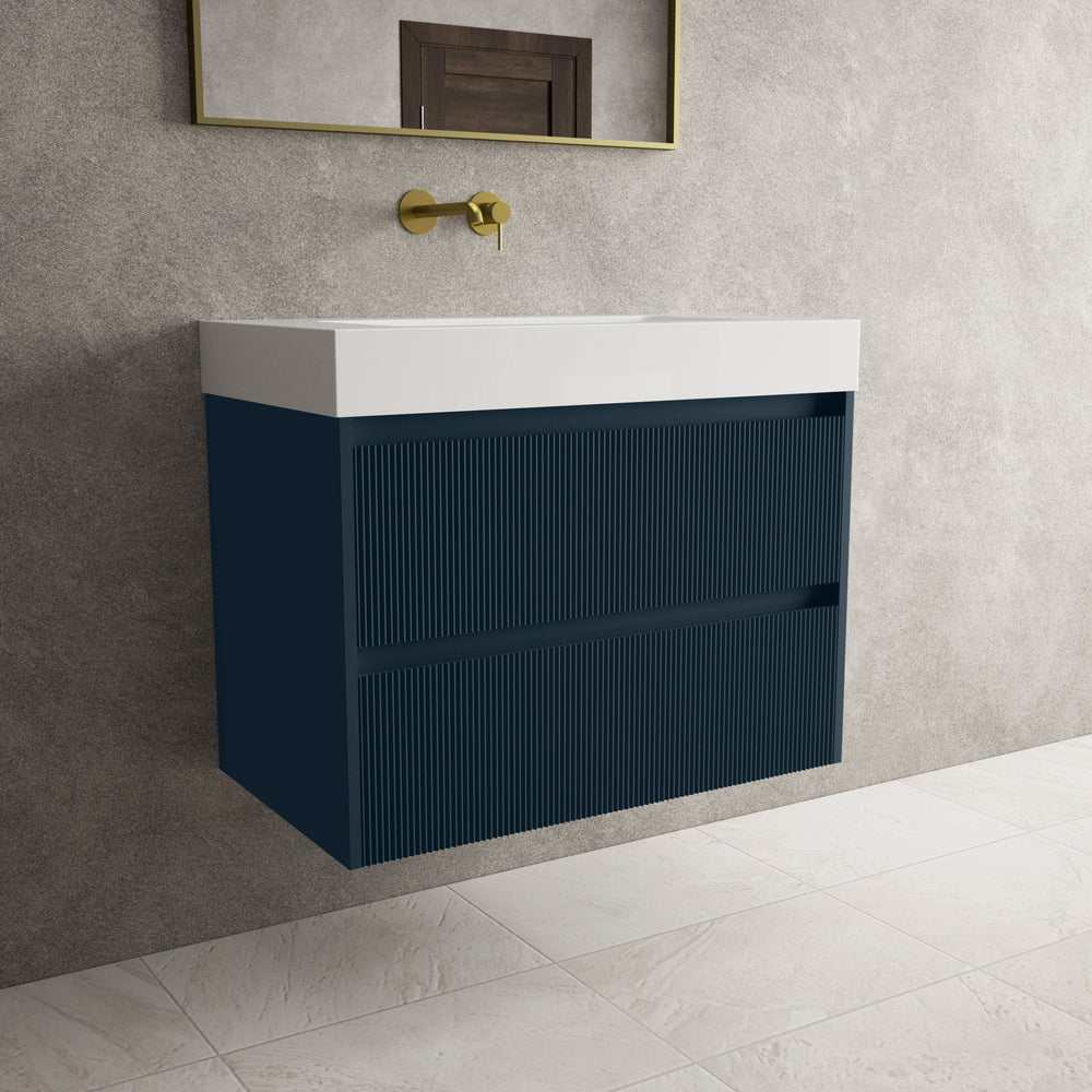 Scanalato Double Drawer Vanity Unit  With Beyondstone BLOC Basin - Midnight Blue 800mm