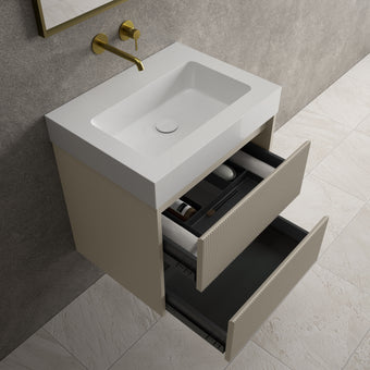 Scanalato Double Drawer Vanity Unit  With Beyondstone BLOC Basin - Soft Taupe 600mm
